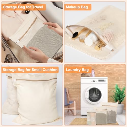 6-Piece Bag, Durable Cotton Mesh Laundry Bag, Sturdy Zipper, Breathable Mesh, Exquisite Laundry Bag for Underwear, Clothes, Pants, Shoes and Socks - color: Beige