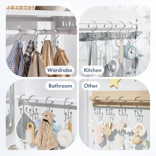 Bathway Shower Curtain Hooks Chrome Shower Curtain Rings, 12 Pcs Double Hook Shower Curtain Hooks Rings Shower Curtain Hangers Rust Proof, Metal Shower Hooks for Bathroom Shower Curtain Rod - color: Chrome, style: Minimalist