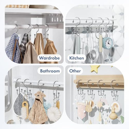 Bathway Shower Curtain Hooks Chrome Shower Curtain Rings, 12 Pcs Double Hook Shower Curtain Hooks Rings Shower Curtain Hangers Rust Proof, Metal Shower Hooks for Bathroom Shower Curtain Rod - color: Chrome, style: Minimalist