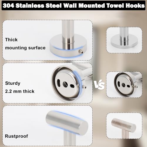Livabber Bathroom Towel Hooks, 304 Stainless Steel Robe Shower Hooks Wall Mounted, Heavy Duty Towel Hangers for Bathroom Kitchen Bedroom (6 Pack, Chrome) - color: Chrome, size: 6 Pack