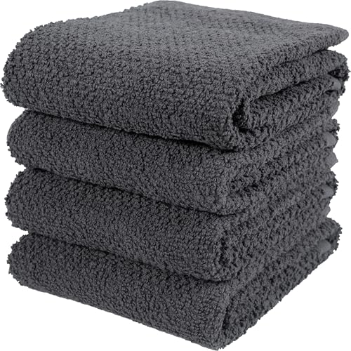 KAF Home Set of 4 Deluxe Popcorn Terry Kitchen Towels | 20 x 30 Inches | 100% Cotton Kitchen Dish Towels (Charcoal) - color: Charcoal