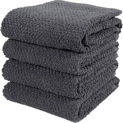 KAF Home Set of 4 Deluxe Popcorn Terry Kitchen Towels | 20 x 30 Inches | 100% Cotton Kitchen Dish Towels (Charcoal) - color: Charcoal