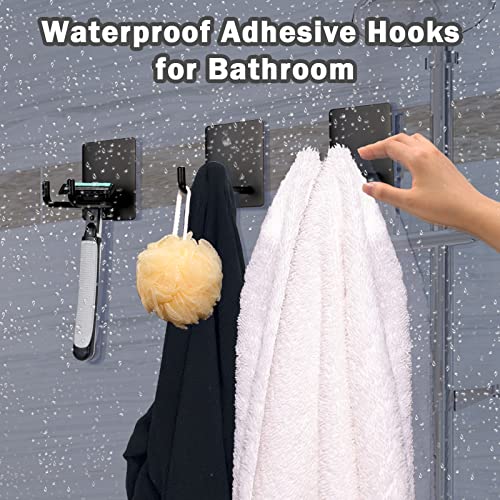 Adhesive Hooks, Stick on Stainless Steel Towel Robe Razor Wall Hooks for Bathroom Kitchen, Sticky Heavy Duty Durable Shower Hangers for Hanging Hat Coat Key 6-Pack (Black) - color: black(6PCS)