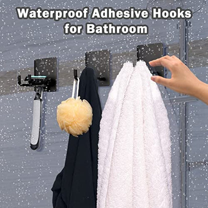 Adhesive Hooks, Stick on Stainless Steel Towel Robe Razor Wall Hooks for Bathroom Kitchen, Sticky Heavy Duty Durable Shower Hangers for Hanging Hat Coat Key 6-Pack (Black) - color: black(6PCS)