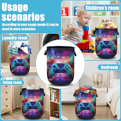 Gamepad Neon Ligh Laundry Basket, Laundry Hamper Collapsible Oxford Cloth with Handle Clothes Storage Bin for Bathroom Laundry Room Bedroom 15.7 X 20 Inch - color: Gamepad Neon Ligh