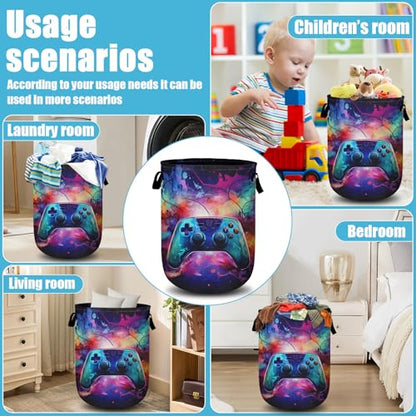 Gamepad Neon Ligh Laundry Basket, Laundry Hamper Collapsible Oxford Cloth with Handle Clothes Storage Bin for Bathroom Laundry Room Bedroom 15.7 X 20 Inch - color: Gamepad Neon Ligh