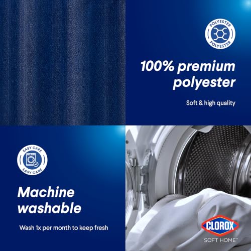 Clorox 2-in-1 Bathroom Shower Curtain Liner, Durable Fabric, Weighted Magnets for Bath Water Control, Washable Premium Quality, Modern - 72" x 72" Blue - color: Blue - Standard