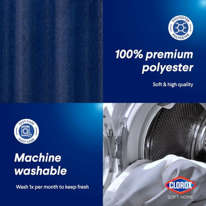 Clorox 2-in-1 Bathroom Shower Curtain Liner, Durable Fabric, Weighted Magnets for Bath Water Control, Washable Premium Quality, Modern - 72" x 72" Blue - color: Blue - Standard