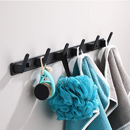 Wall Mounted Coat Rack, 6 Hooks, 21.7"x1.3", Modern, Black, 2 Pcs | Space Aluminum, Rustproof, for Hallway, Entryway, Hanging Holder for Clothes, Towel, Backpack, 40 lbs Capacity, Easy Install - size: 6 Hooks(2 packs)