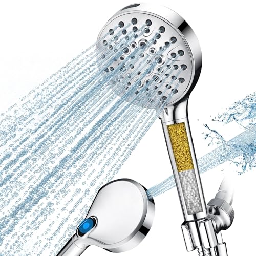 BRIGHT SHOWERS Filtered Shower Head with Handheld, High Pressure 9 Spray Mode Showerhead with Long Hose and Bracket, Water Softener Filters Beads for Hard Water - Removes Chlorine, Chrome - color: Chrome, style: 1.8 GPM | Filter | 9 Modes