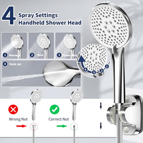 Airlex Shower Head Rain Shower Head with Handheld Spary, High Pressure Rainfall Showerhead and 4 Modes Handheld Shower Heads Built-in Power Wash with 71 Inch Stainless Steel Hose, 10'' Sliver - color: Silver, size: 10 Inch