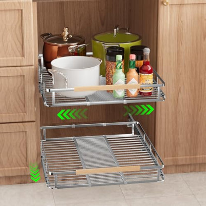 Expandable Pull-Out Cabinet Drawers, Slide-Out Shelves, Medium 1 PK | Smooth Slide-Out Access, Adjustable Fit, Pull-Out Organization, Small Cabinet Use, Space-Saving - size: M- (14.5"-24")W * 17.5"D