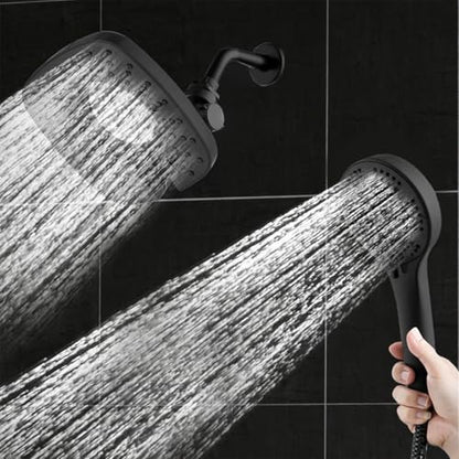 Black Shower Head with Handheld Spray Combo 2 in 1 Rainfall High Pressure with 59" Rotatable Stainless Steel Hose 9 Spray Modes Detachable - color: Black