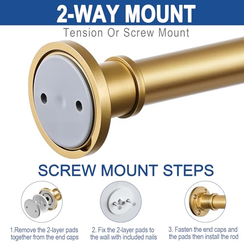 Industrial Shower Curtain Rod - 2-in-1 Design Tension Curtain Rod - Rustproof Non-Slip 43 to 72 Inch Metal Steel, Frosted Gold Painted Window Curtain Rod - color: Frosted Gold, size: 43-72 Inches