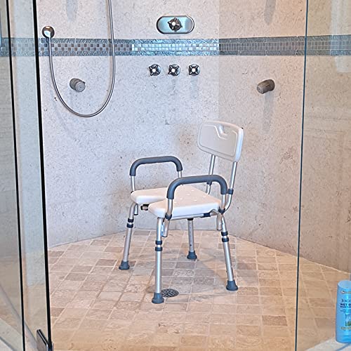 Deluxe Armed Shower & Bath Chair with Back & Arms, Snap On Tool Free Assembly, Lightweight & Seat Height Adjustable, Great for Travel (Hygienic with Back)
