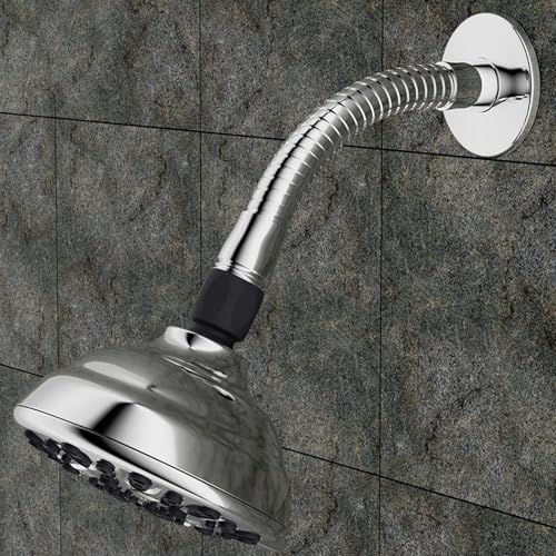 8.07in Flexible Shower Arm with Flange, Stainless Steel Flexible Shower Head Extension, Adjustable Length Swiveling Shower Arm for Hotels, Gyms, Home Bathrooms