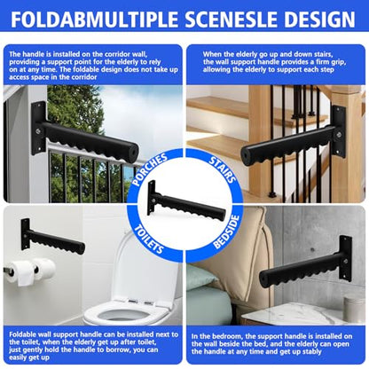 Folding Grab Bars for Doorway Stairs Assist for Seniors | Flip Up Grab Handles for Wall for Elderly, Disabled, People with Limited Balance and Mobility