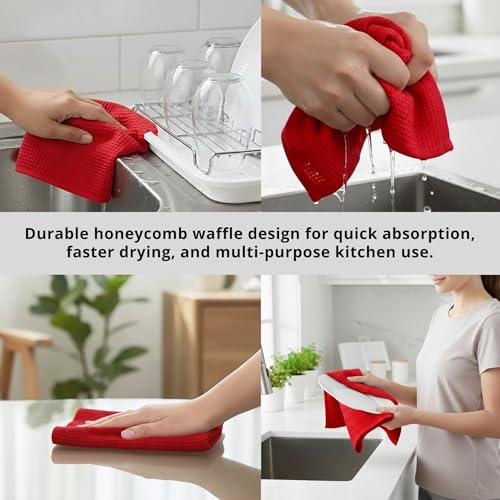 Waffle Weave Kitchen Towel, 100% Cotton - 15x25 Inches with Hanging Loop, Ultra Soft Absorbent Quick Drying Dish Cloth, Tea and Hand Towels, 4 Pack - Spring Easter Summer - Red - color: Red, size: 15 x 25 - 4 Pack