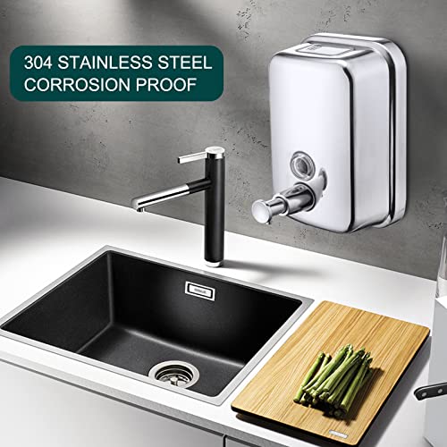Commercial Soap Dispenser Wall Mount Stainless Steel, 17 fl.oz. | 500ml Manual Liquid Pump Rust-Proof Leak Free for Bathroom - size: 17 fl oz