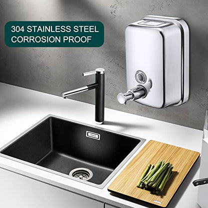 Commercial Soap Dispenser Wall Mount Stainless Steel, 17 fl.oz. | 500ml Manual Liquid Pump Rust-Proof Leak Free for Bathroom - size: 17 fl oz