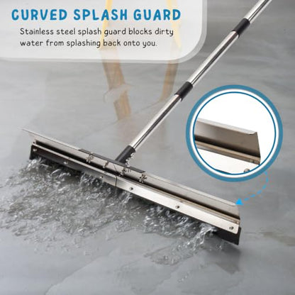 Floor Squeegee for Concrete Water Removal, 31'' Large Heavy Duty Water Pusher with Splash Guard for Garage, Deck, Driveway, Pool, Patio, Tile, 55.5’’ Long Handle Commercial Outdoor Rubber Squeegees - size: 31in