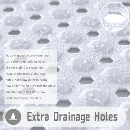 Yimobra Square Shower Floor Mat Non Slip, 21"X21" Machine Washable Bath Tub Mat, Soft on Feet, Bathmat with Drain Holes and Suction Cups, Fast Draining, White - color: White, size: 21 X 21 Inch