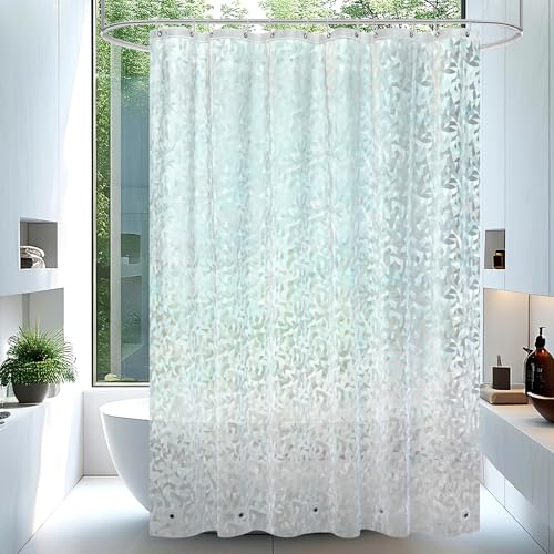AooHome 72x72 Shower Curtain Liner - EVA 3D Decals Stained Glass Pattern Design Standard Bathroom Shower Curtain with Hooks, 5 Bottom Magnets, Heavy Duty, Water Repellent, Semi Transparent, 72x72 Inch - size: 72"W x 72"L (Pack of 1)