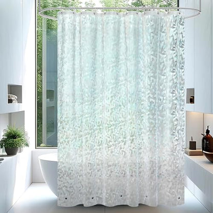AooHome 84 Inch Long Shower Curtain Liner - EVA 3D Decals Stained Glass Pattern Design Bathroom Shower Curtain with Hooks, 5 Bottom Magnets, Heavy Duty, Water Repellent, Semi Transparent, 72x84 Inch - size: 72"W x 84"L (Pack of 1)