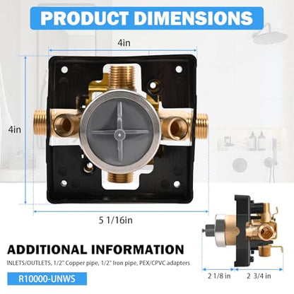TOVEN-RV R10000-UNWS Tub Shower Valve Body with Stops for Delta Trim Kits | Compatible With Delta MultiChoice 13/14, 17 And 17T Trim Kits; 4-Port Brass Valve Body; 1/2-Inch NPT/CWT; Valve Only - style: R10000-UNWS