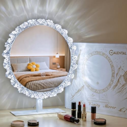 Round Vanity Mirror with Lights, 16" Crystal LED, 3CCT Touch Gift | Round Vanity Mirror with 16-Inch LED Lighting, 3 Color Modes (2700K/4000K/6500K), and 10%-100% Dimming for Makeup Stations - size: 18.3"L x 15.7"W