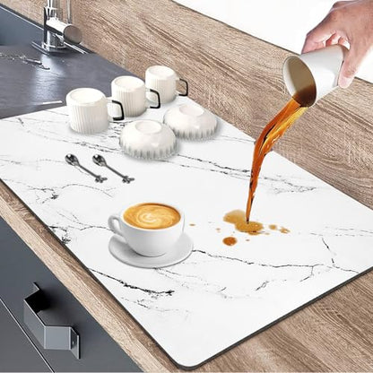 Dish Drying Mat for Kitchen Counter, 12"x19" Heat Resistant Drainer Mats with Non-slip Rubber Backed, Hide Stain Kitchen Drying Mat Super Absorbent Draining Mat, Easy to Clean Dish Rack Pad (White)