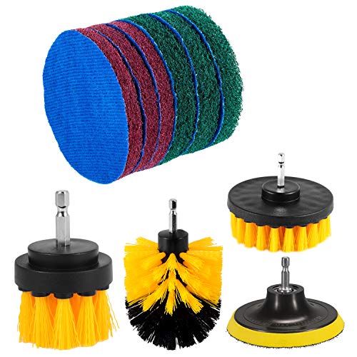 Kichwit 4 Inch Drill Power Brush Tile Scrubber Scouring Pads Cleaning Kit | 2 Inch Small Brush Included, Heavy Duty Household Cleaning Tool (Drill NOT Included) - size: 4 Inch + 2 Inch