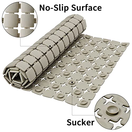 BEMISO Shower Mat Non Slip Bathtub Mat 33.4 x 15.7 Inch Large Size | Suction Cups,Drain Holes,Easy Dry,Easy to Cut - color: Gradient Beige, size: 33.4 x 15.7 inches