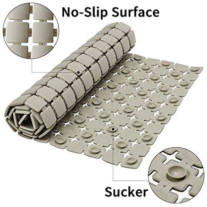 BEMISO Shower Mat Non Slip Bathtub Mat 33.4 x 15.7 Inch Large Size | Suction Cups,Drain Holes,Easy Dry,Easy to Cut - color: Gradient Beige, size: 33.4 x 15.7 inches
