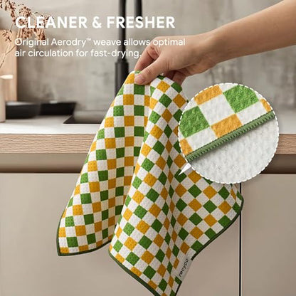 RECYCO Waffle Kitchen Towel Set of 2 - Quick Dry Microfiber Sustainable Dish Towels - Ultra Absorbent Reusable Cleaning Tea Towels - Lightweight Hand Towels,16”x 28”, Avocado Vibes - color: Avocado Vibes