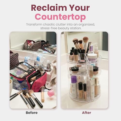 Masirs 360 Rotating Makeup Organizer Countertop, Adjustable Shelf, Clear | 360-Degree Rotating Makeup Organizer, Adjustable Shelf Height, Cosmetic Perfume Skincare Storage, Vanity Countertop, Clear - color: Clear