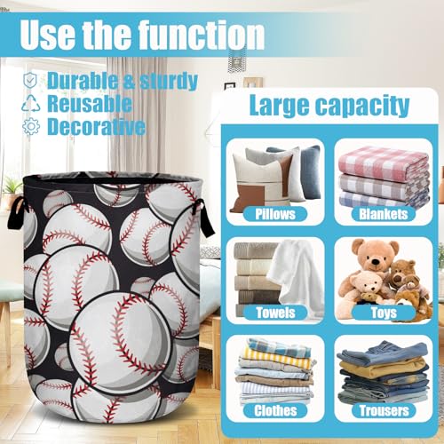 Baseball Softball Laundry Basket, Ball Laundry Hamper Collapsible Oxford Cloth with Handle Clothes Storage Bin for Bathroom Laundry Room Bedroom 15.7 X 20 Inch - color: Baseball Softball Ball