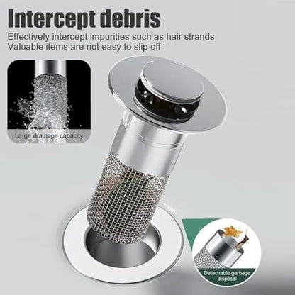 2Pcs Bathroom Sink Stoppers, Bathtub Drain Plugs, Pop-Up Sink Drain Strainers with Removable Stainless Steel Filter, Hair Catcher, Suitable for US Stainless Steel Sink Strainers
