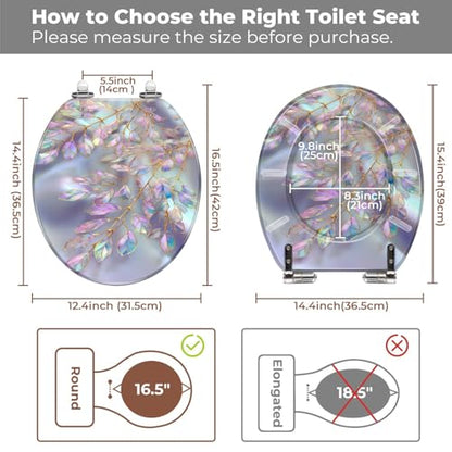 Round Resin Toilet Seat, Quietly Close Quick Release Hinges Cover | Toilet Lid Cover Easy to Clean and Install, Opulent Iridescent Leaf Silky Glow Finish Heavy Duty Toilet Seat - color: pattern3, size: O-shape