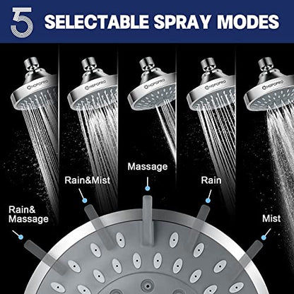 High Pressure Shower Head, HOPOPRO 5-Mode Fixed Showerhead, NBC Recommended | The Washington Post, NBC News, Today TV Show Recommended, Consumer Reports Tested High Flow Fixed Shower Head (4 Inch Chrome) - color: Chrome, style: 4 Inch Modern
