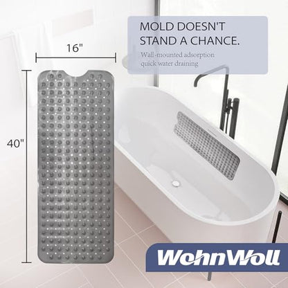 Non-Slip Bath Tub Mat, Extra Large 40x16 Inch Shower Mat with Suction Cups & Drain Holes, Quick Dry Soft Mat for Bathroom Floor Safety, Bubble Style, Gray - color: Gray