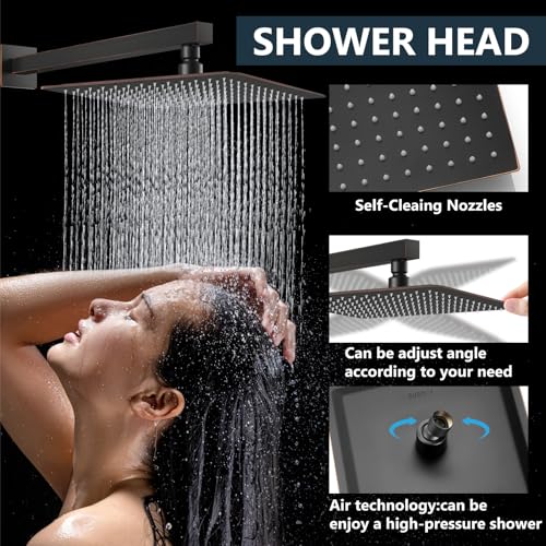 Aolemi Shower Faucet Set with Handheld Oil Rubbed Bronze 16 Inch Head | Pressure Balance Shower Valve and Trim Kit,SUS304 Rain Head and Handle System,All Metal,Wall Mount,Bathroom,Handheld Spray - color: Bronze, size: 16 Inch Wall Mount Shower Head