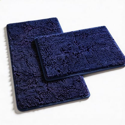 RUN HELIX Bath Rugs Non Slip Washable 2 Piece Non Slip Extra Absorbent Shaggy Chenille Bathroom Rugs and Mats Sets - color: Deep Blue