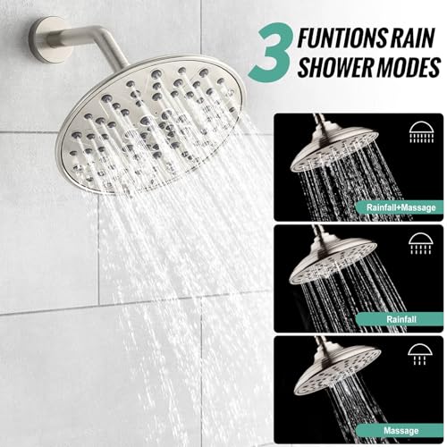 SR SUN RISE Shower Faucet - 8 Inch Multifunctional High Pressure Shower Head System with Handheld Shower Head Fixtures - Valve Included - Brushed Nickel - color: Brushed Nickel, size: 8 Inch