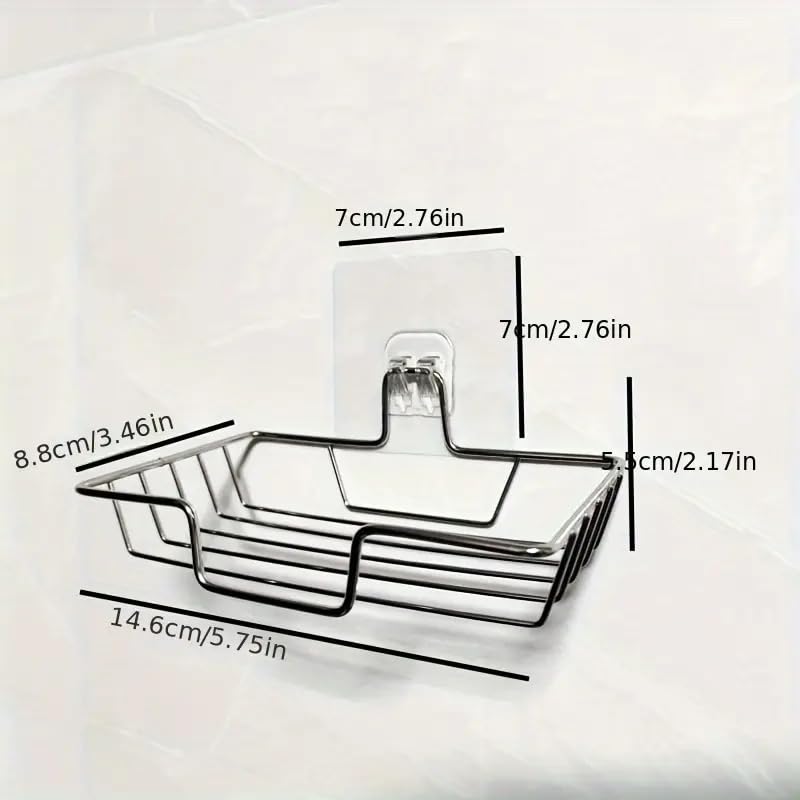 Stainless Steel Bathroom Soap Dish Rectangular Wall-Mounted Soap Holder with Drainage for Soaps, 1 PC, Silver