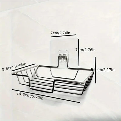 Stainless Steel Bathroom Soap Dish Rectangular Wall-Mounted Soap Holder with Drainage for Soaps, 1 PC, Silver