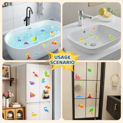 30 PCS Non Slip Bathtub Stickers for Kids, Cute Anti-Slip Shower Treads with Premium Scraper, Waterproof Safety Appliques for Bathroom Tub, Shower Floor, Stairs (Dinosaur) - color: Dinosaur