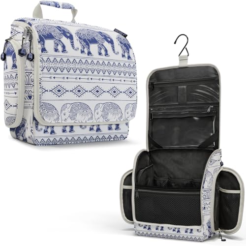 VENTURE 4TH Hanging Travel Toiletry Bag, 17 Compartments - Blue Elephant | Hangs on rails, hooks or doors; stands upright too. Removable TSA pouch. Water-resistant 900D Nylon, reinforced stitching. - color: Blue Elephant