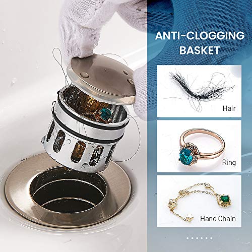 REGALMIX Vessel Sink Drain, Bathroom Faucet Vessel Sink Pop Up Drain Stopper Without Overflow Brushed Nickel, Built-in Anti-Clogging Strainer,Fits Standard American Drain Hole1-1/2 to 1-3/4",R085B-BN - color: Brushed Nickel, size: Without Overflow
