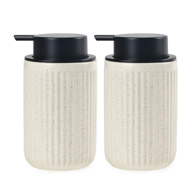 BosilunLife Foaming Soap Dispenser Set-Beige Ceramic Foam Soap Dispenser | 12oz with Rust Proof Pump, Easy Pressing, Refillable for Kitchen & Bathroom - 2 Pack - color: Beige-foam Pump